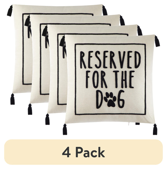 (4 Pack)  Black and White Reserved for Dog Square Decorative Pillow for Adults, 18 in X 18 In