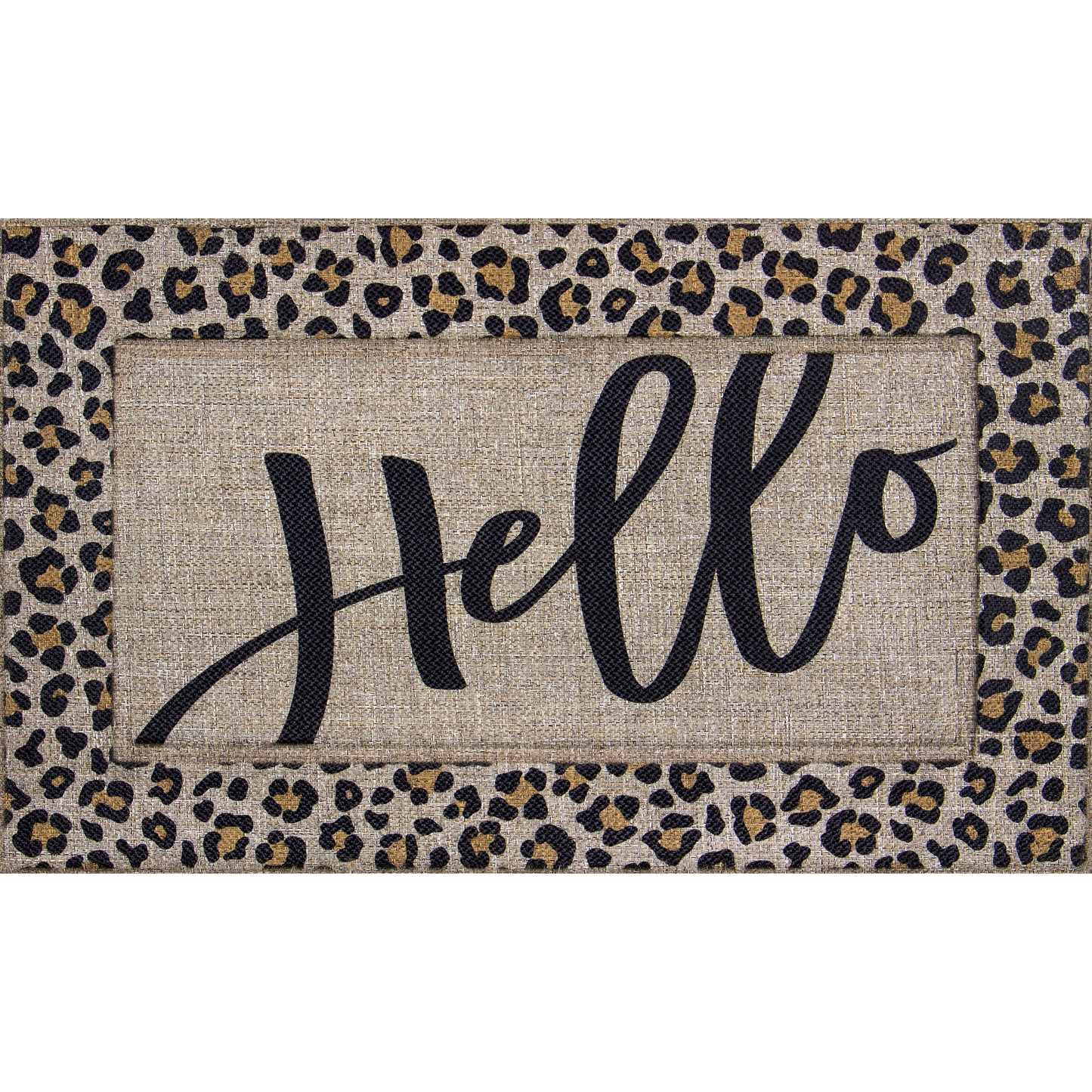 Soho Woven Carpet Sisal Hello Leopard Doormat, 18" X 30"