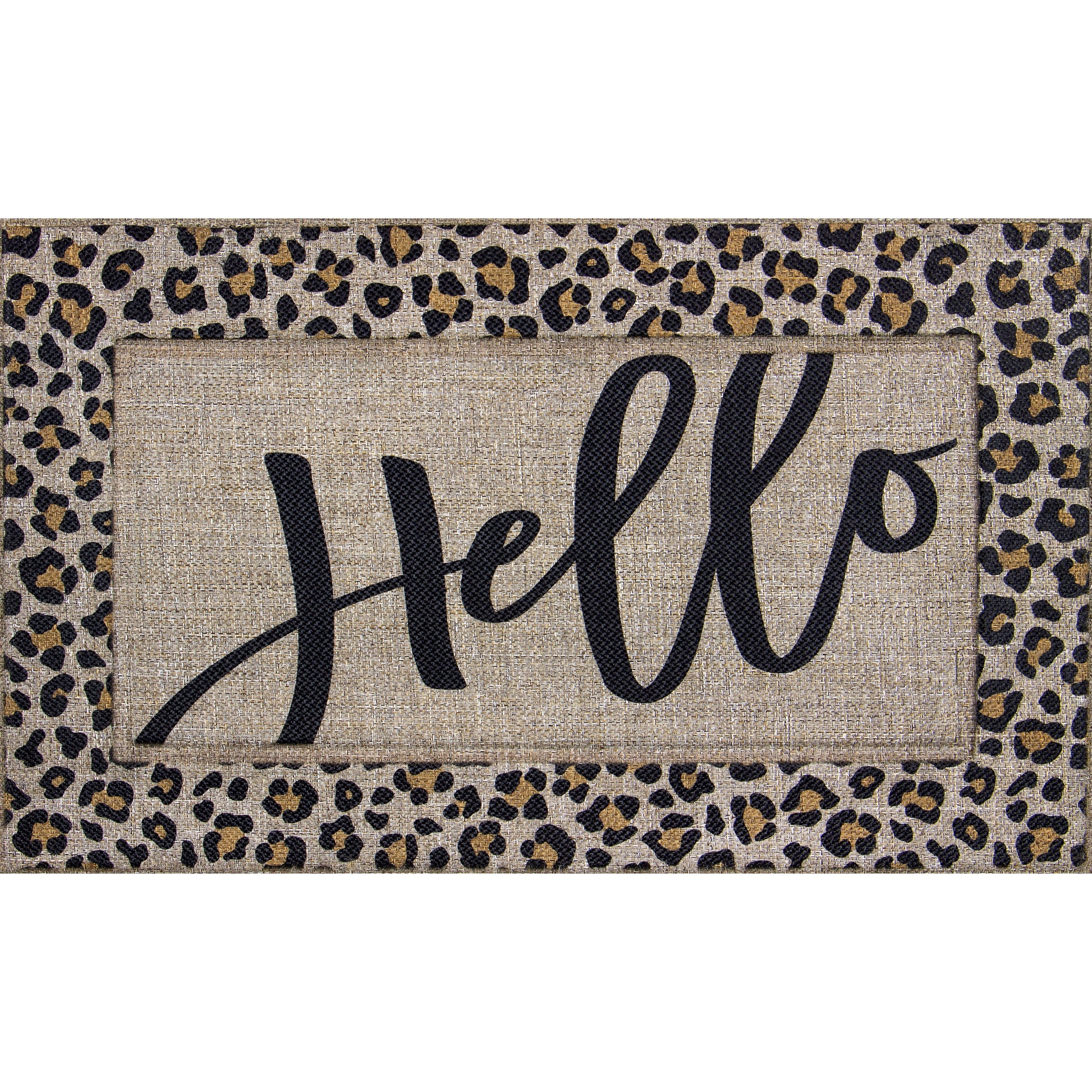 Soho Woven Carpet Sisal Hello Leopard Doormat, 18" X 30"