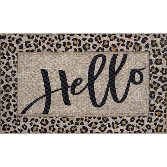 Soho Woven Carpet Sisal Hello Leopard Doormat, 18" X 30"