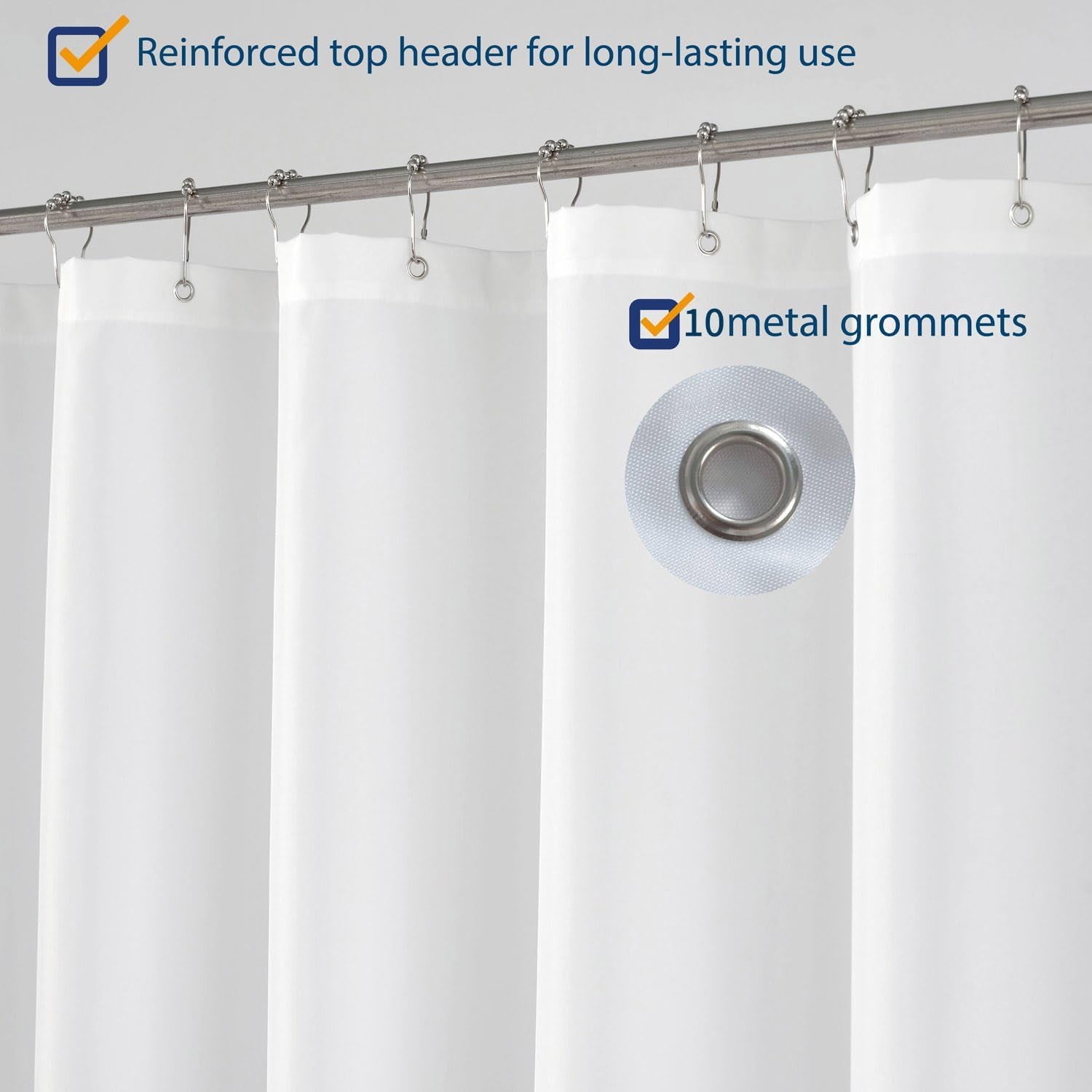 Fabric Shower Curtain Liner Extra Long Stall Size 54 Width by 80 Length Inches, Hotel Quality, Washable, White Bathroom Curtains with Grommets, 54X80