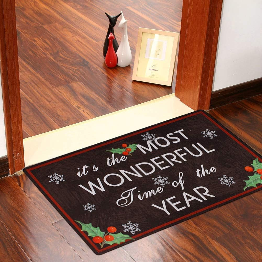 Durable Rubber Christmas Welcome Doormat Decorative Rug Entryway Kitchen Floor Patio Garage Door Mat 29" X 17" (It'S the Most Wonderful Time of the Year)