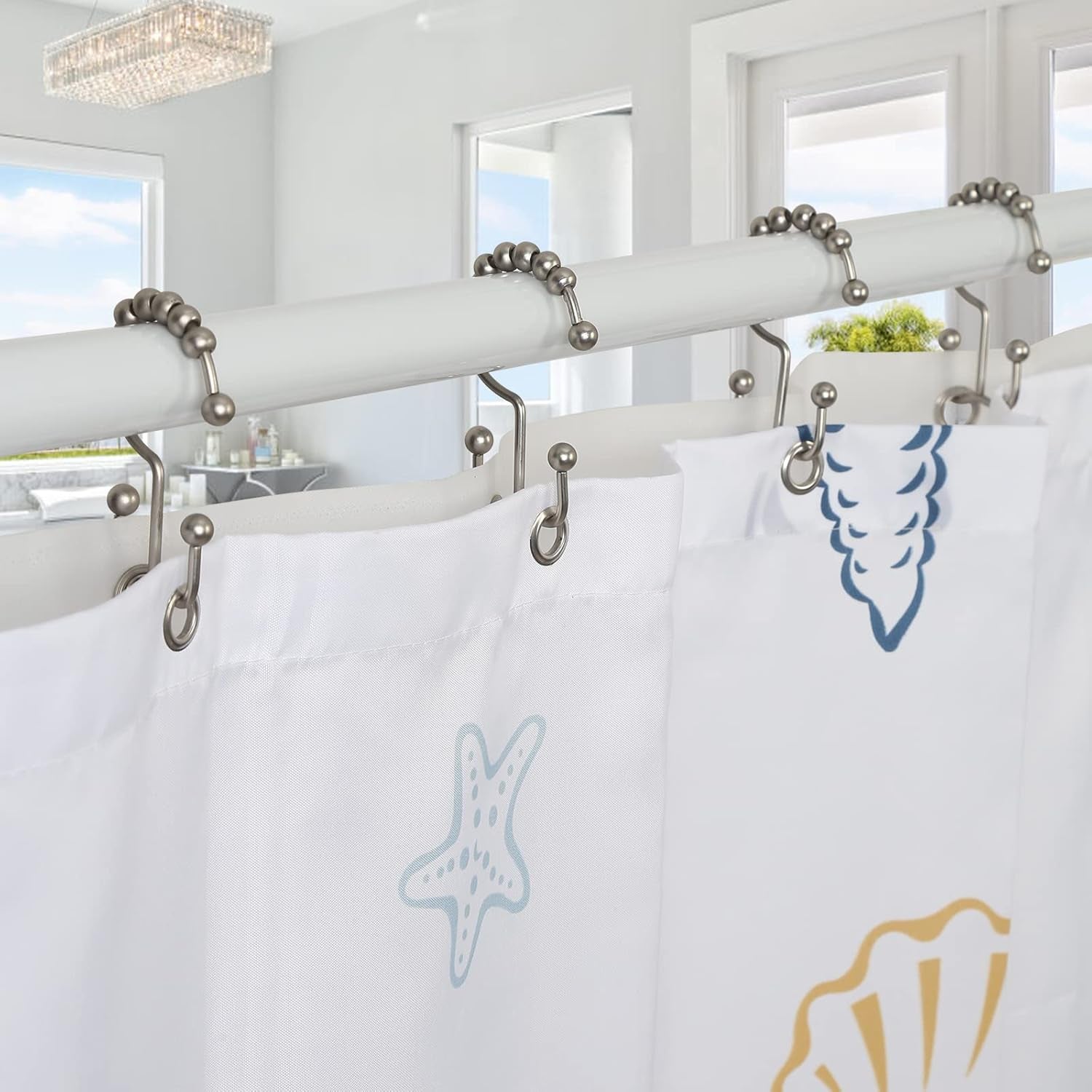 Rust-Resistant Metal Shower Curtain Hooks - Double Glide Design, Set of 12 in Matte Nickel for Smooth Bathroom Shower Experience