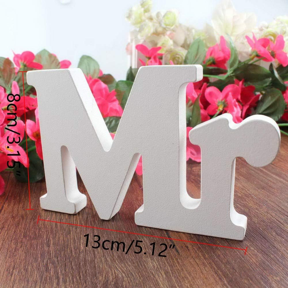 Mr Mrs Sign Letters 3D White Wooden Letters Decoration Wooden Mr and Mrs Letters for Party Wedding Table Decoration Photo Props (White)