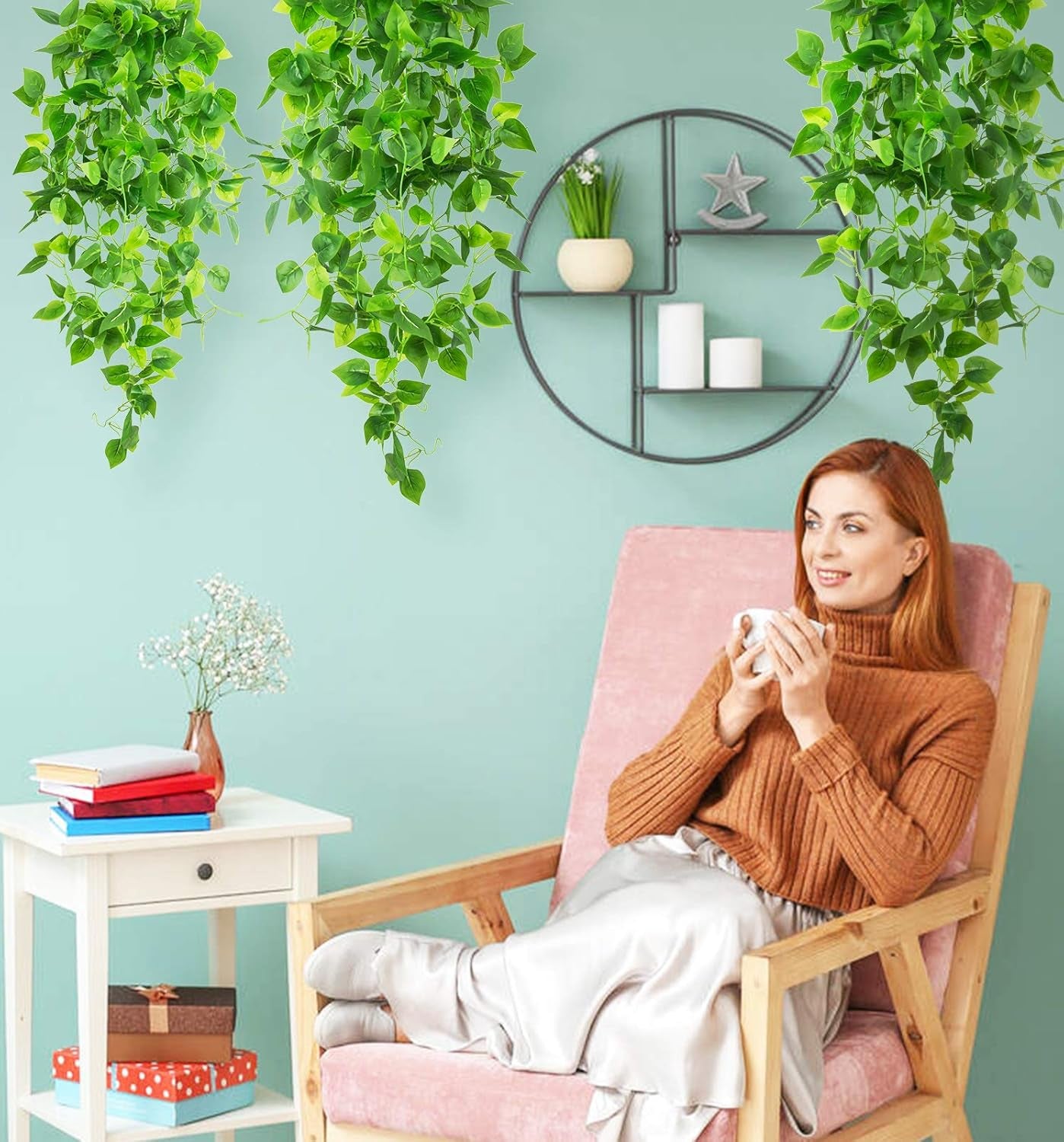 4Pcs Artificial Hanging Plants 3.6Ft Fake Ivy Vines, Fake Hanging Plants Artificial Plants for Kitchen Garden Wedding Indoor Outdoor Decoration