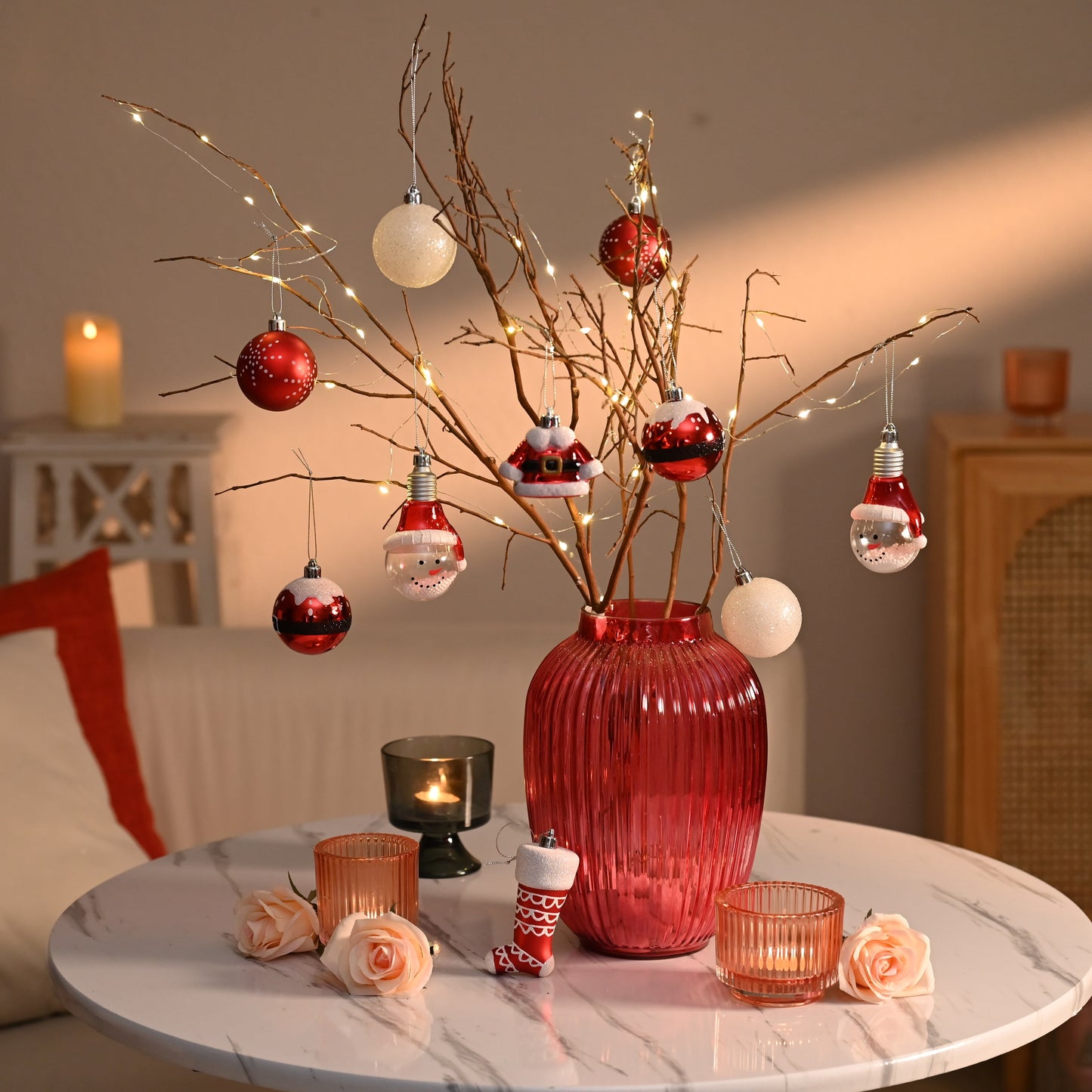 70Ct Christmas Ornaments Set, Red White Christmas Tree Ornaments for Holiday Party Decor