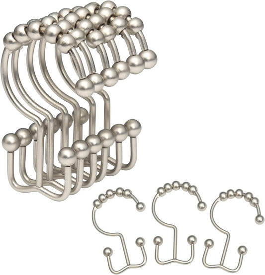 Rust-Resistant Metal Shower Curtain Hooks - Double Glide Design, Set of 12 in Matte Nickel for Smooth Bathroom Shower Experience