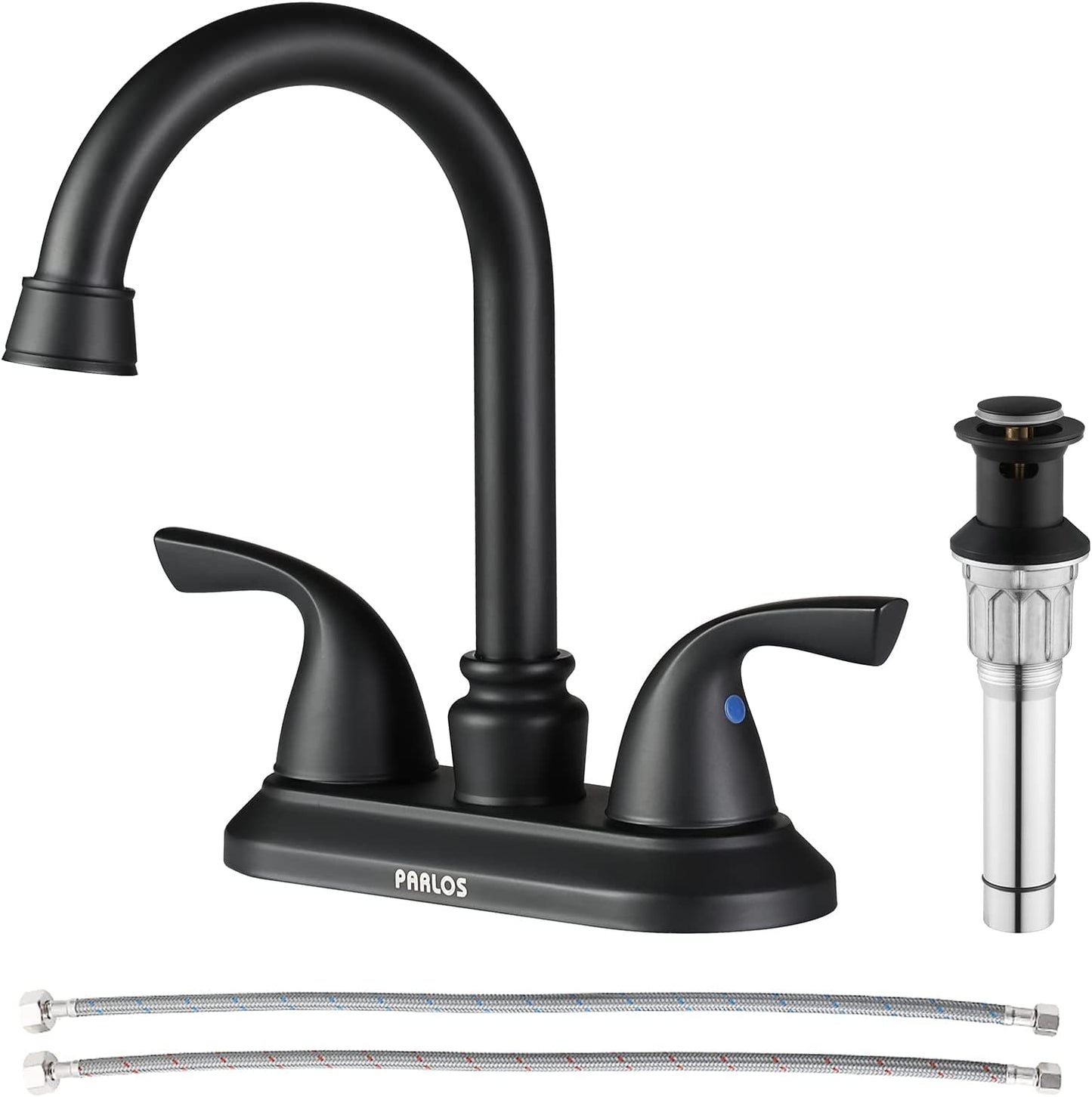 Matte Black 2-Handle Bathroom Faucet with Metal Drain Assembly & Supply Lines - NSF Cupc Certified, Model 1359104