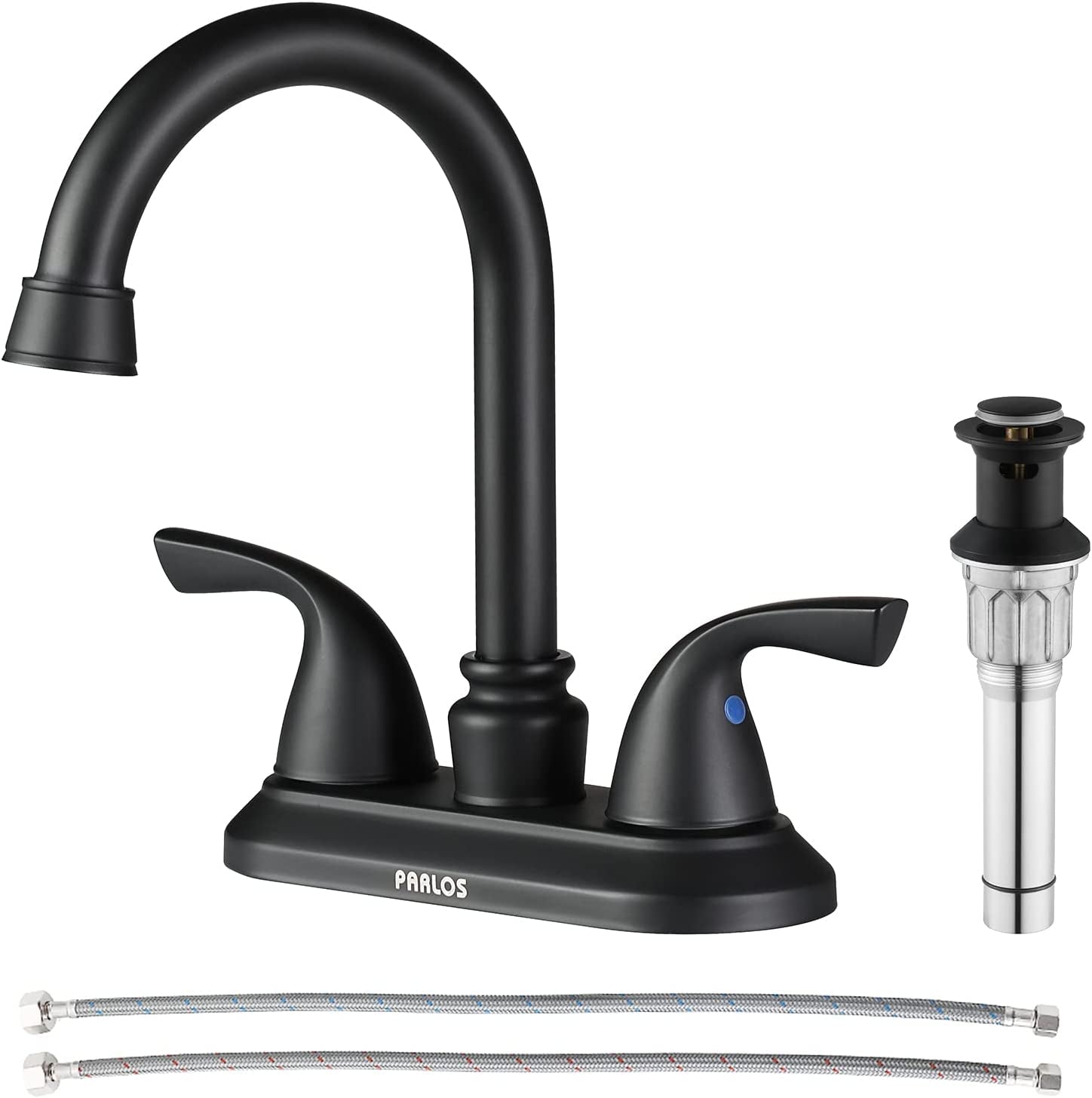 Matte Black 2-Handle Bathroom Faucet with Metal Drain Assembly & Supply Lines - NSF Cupc Certified, Model 1359104