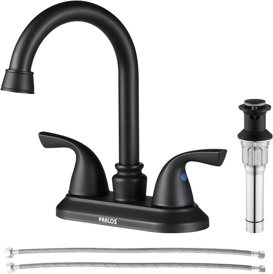 Matte Black 2-Handle Bathroom Faucet with Metal Drain Assembly & Supply Lines - NSF Cupc Certified, Model 1359104