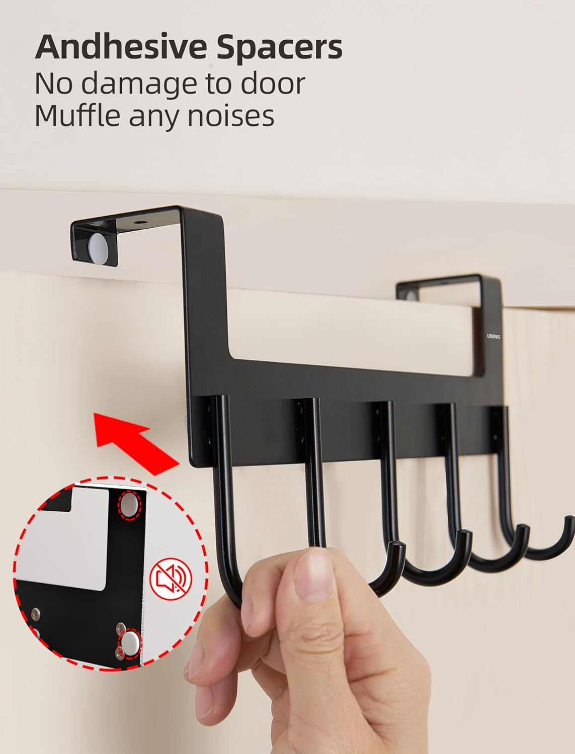 Over the Door Towel Rack,Over the Door Hooks,Heavy Duty Aluminum over the Door Hanger for Hanging Coat, Bag, Robe,Clothes,Towels,Hat - 5 Hooks, Brush Finish (Matte Black 1Pcs)
