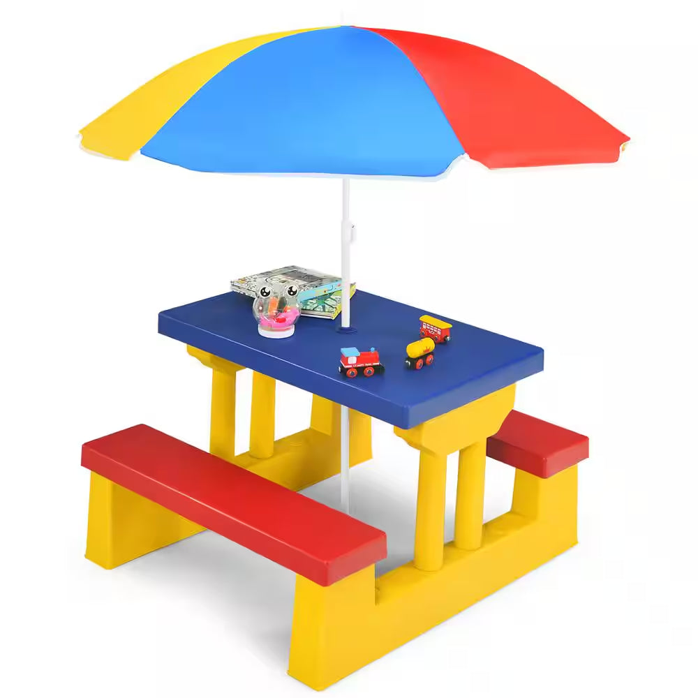 Kids Picnic Table Set with Removable Umbrella Indoor Outdoor Garden Patio