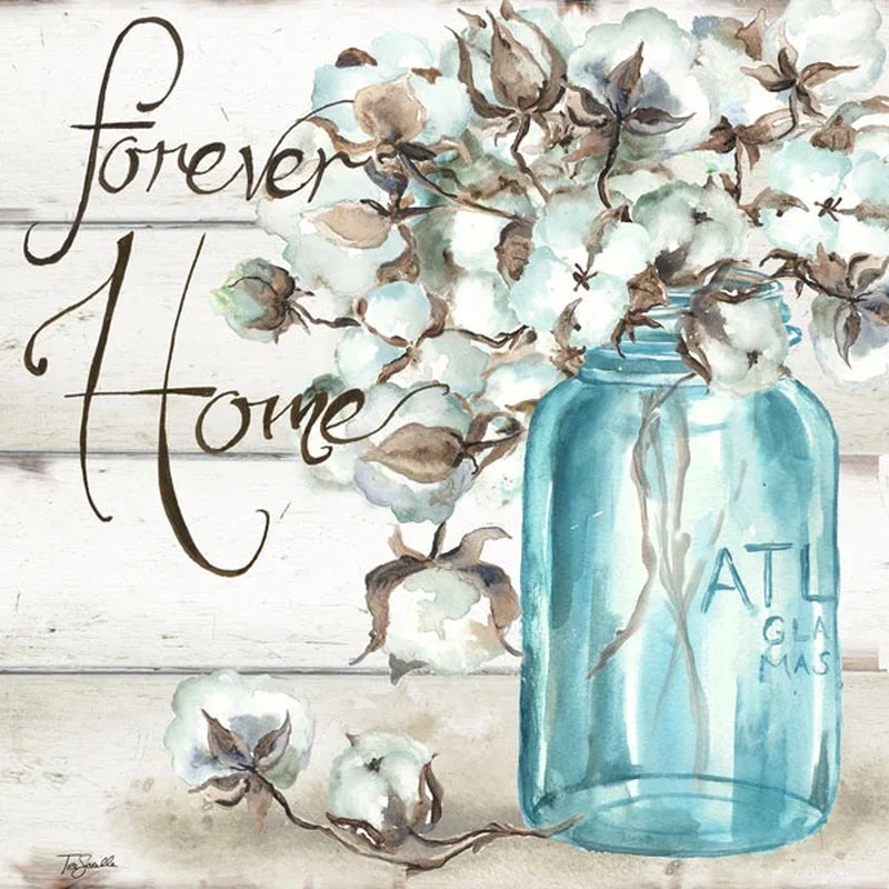 Family Home, Inspirational Floral Wall Art; Two Blue 16X16In Hand-Stretched Canvases