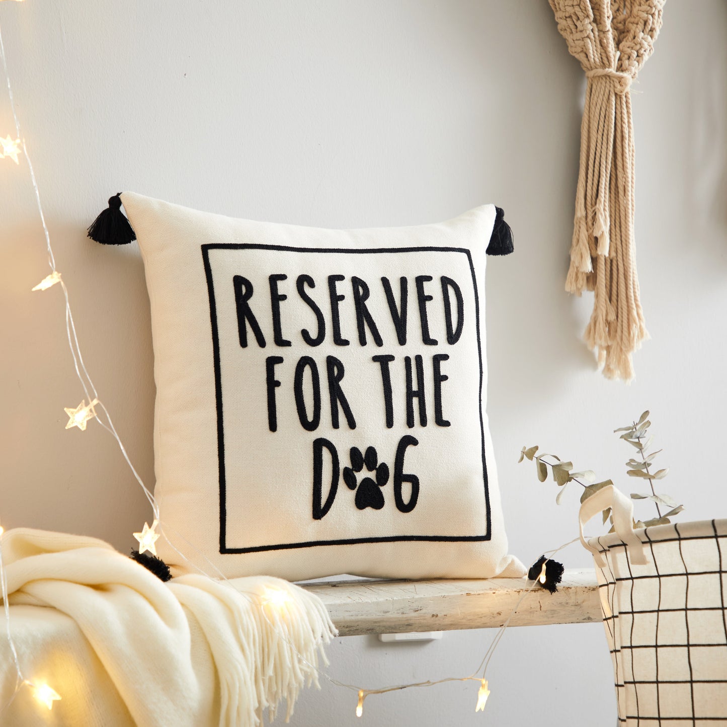 (4 Pack)  Black and White Reserved for Dog Square Decorative Pillow for Adults, 18 in X 18 In