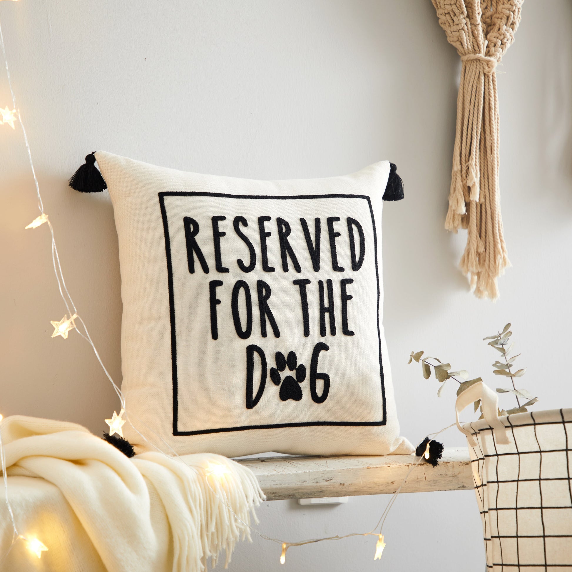 (4 Pack)  Black and White Reserved for Dog Square Decorative Pillow for Adults, 18 in X 18 In