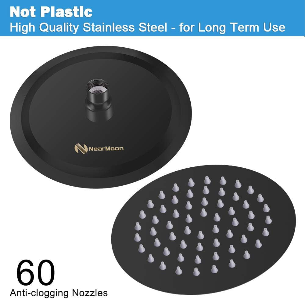 Rain Shower Head, Ultra-Thin Design-Pressure Boosting, Awesome Some Experience, High Flow Stainless Steel Rainfall Head (6 Inch,Matte Black)