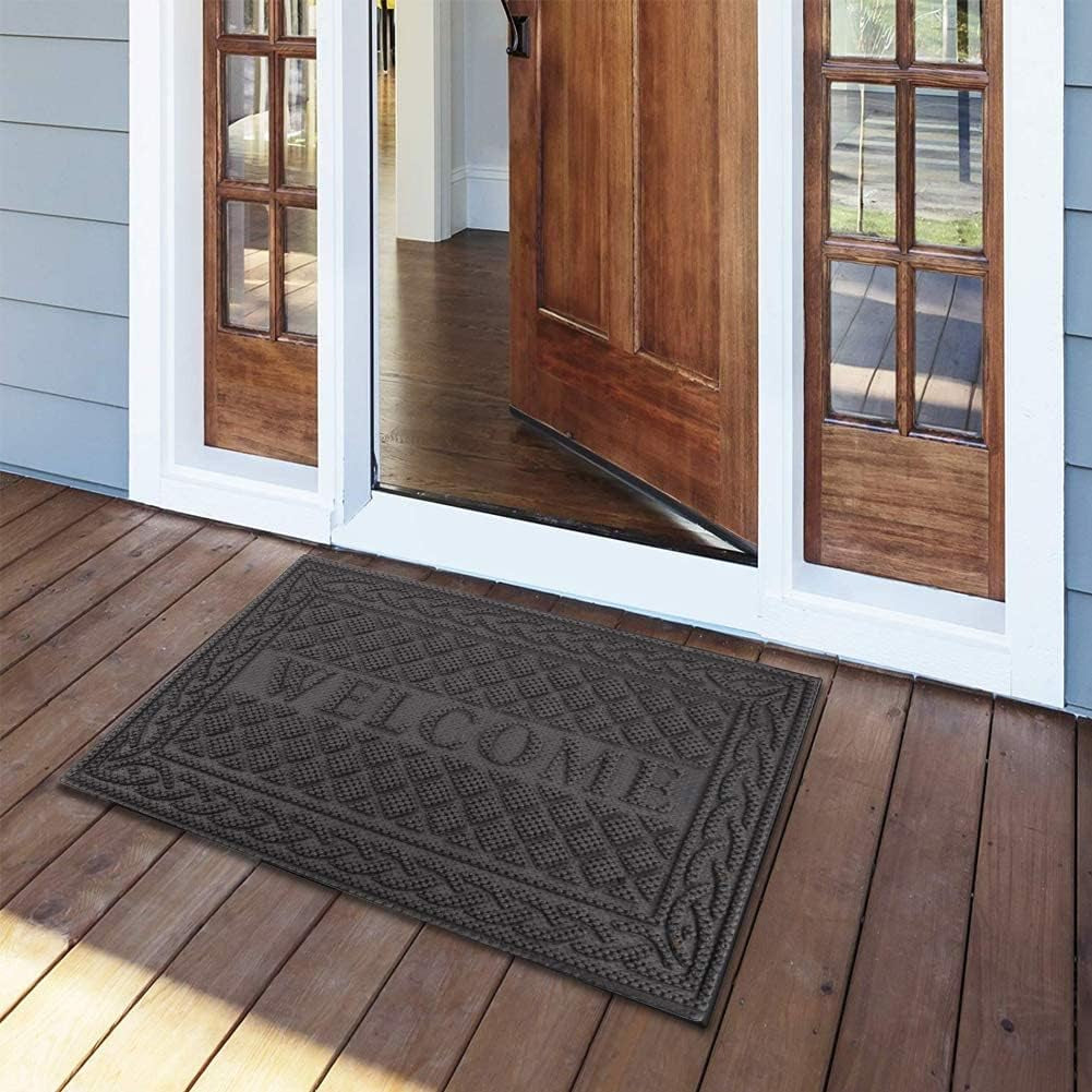 Durable Door Mat, Welcome Mats Outdoor, Front Door Mats Entrance, Rubber Welcome Doormat, Entry outside for Entryway, Patio, High Traffic Areas, 24"X36", Gray