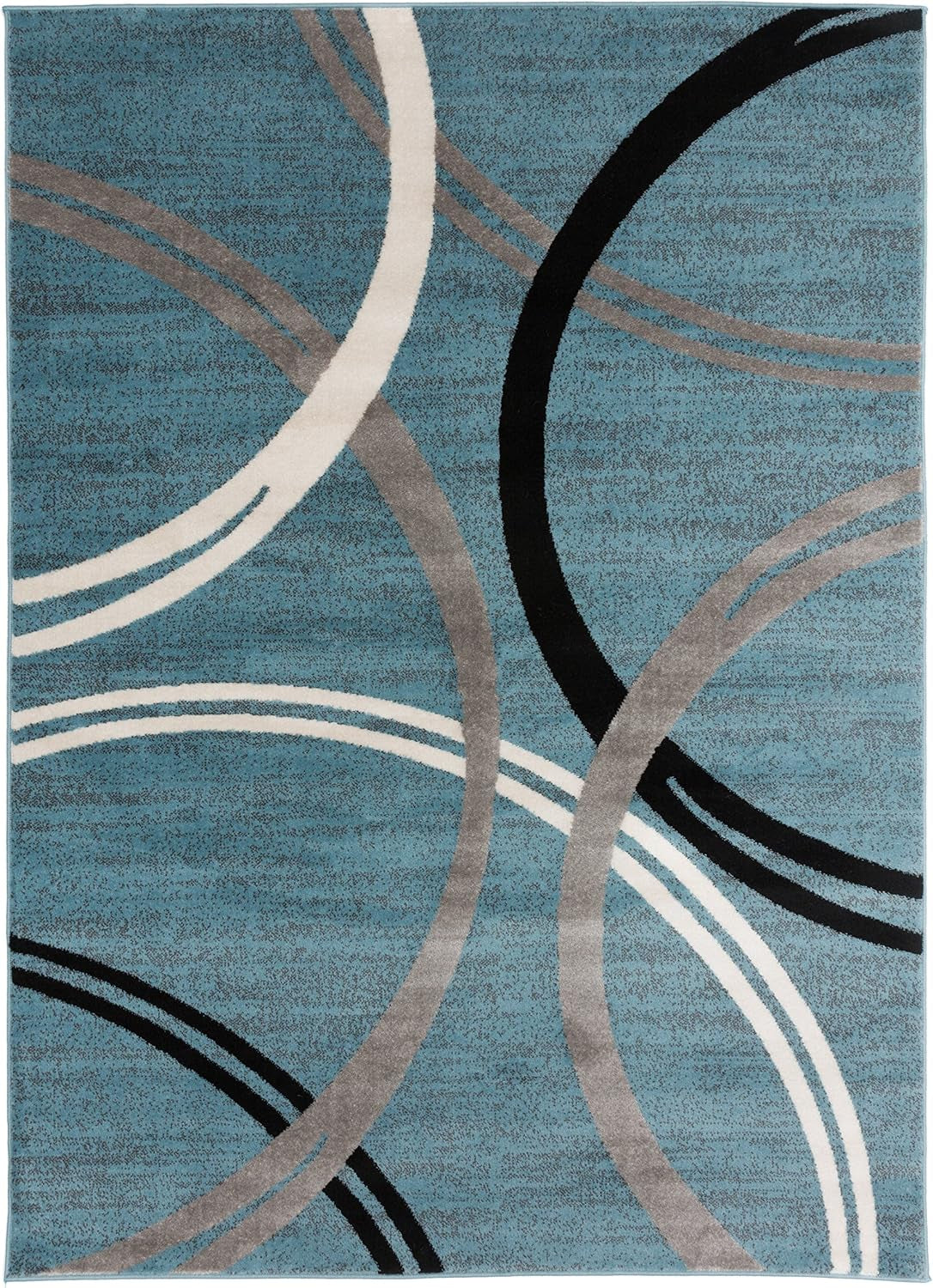 Modern Wavy Circles Design Area Rug 6'6" X 9' Blue