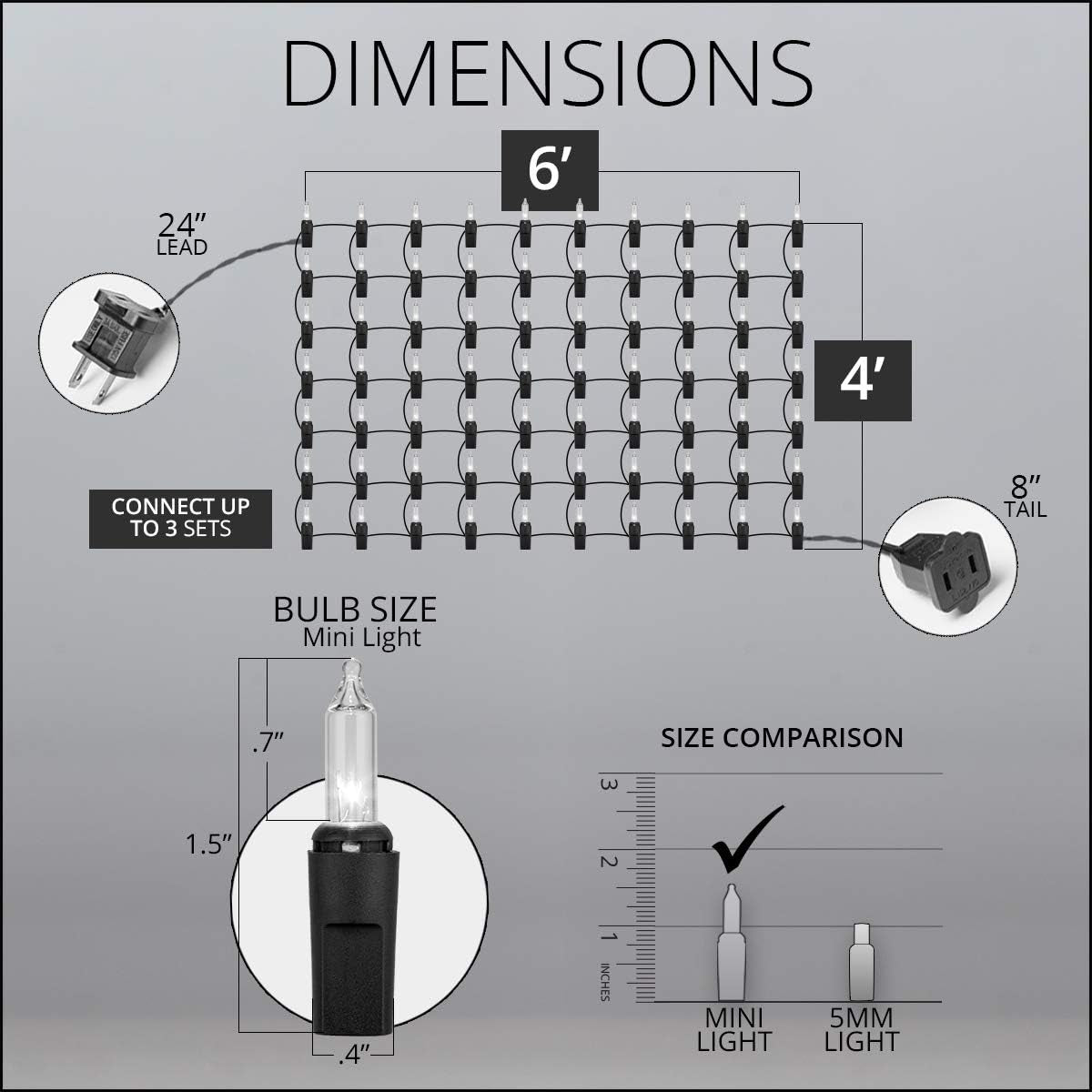 Outdoor Clear Christmas Net Lights, 150 Count Christmas Lights on Green Wire, 4 X 6 Ft Decorative Holiday Lighting for Hedges & Bushes