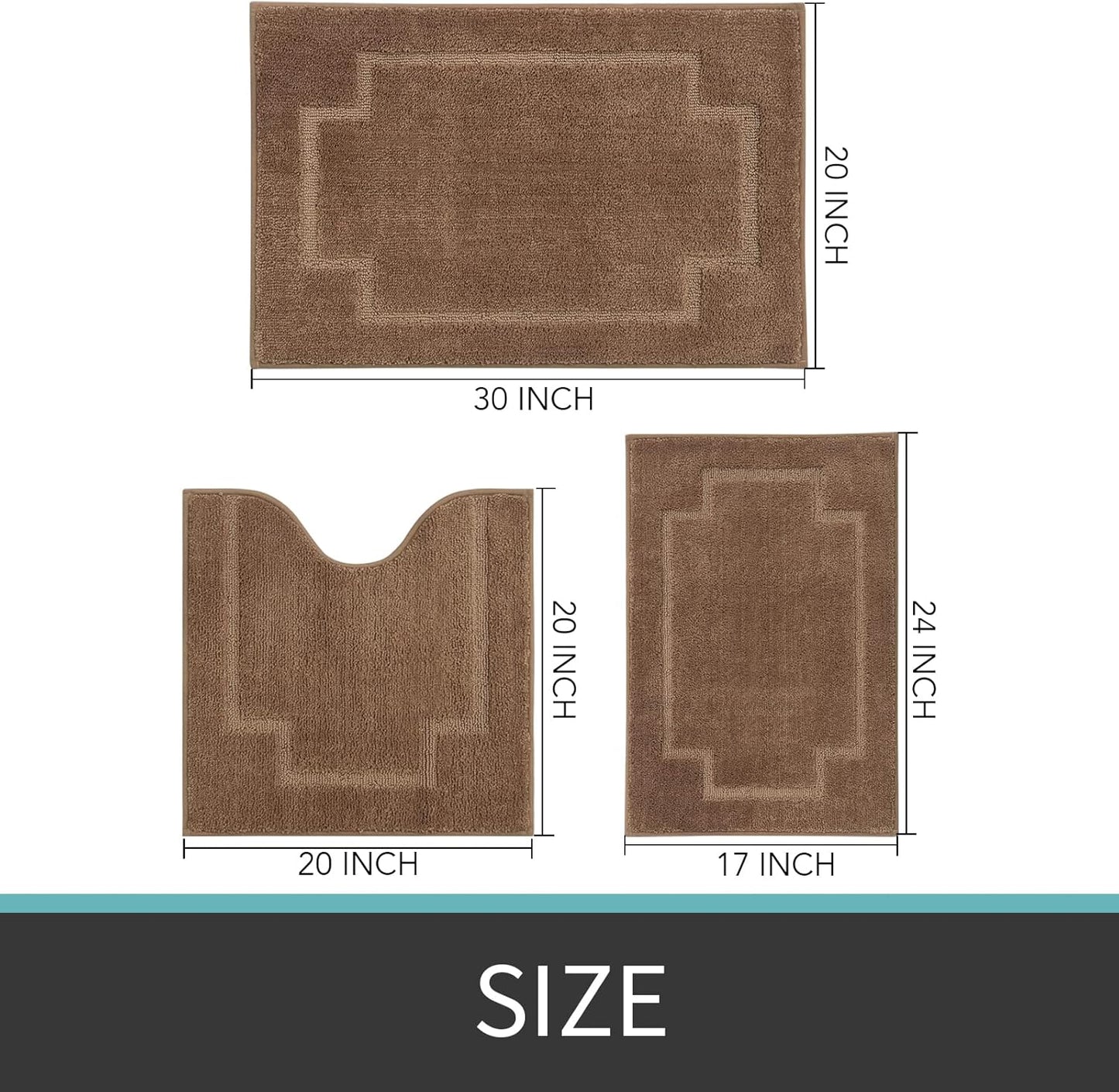 Bath Rugs Set 3 Pieces Bathroom Mat Soft Absorbent Plush Shaggy Soft Floor Non Slip Shower Bath Tub Machine Washable BARK