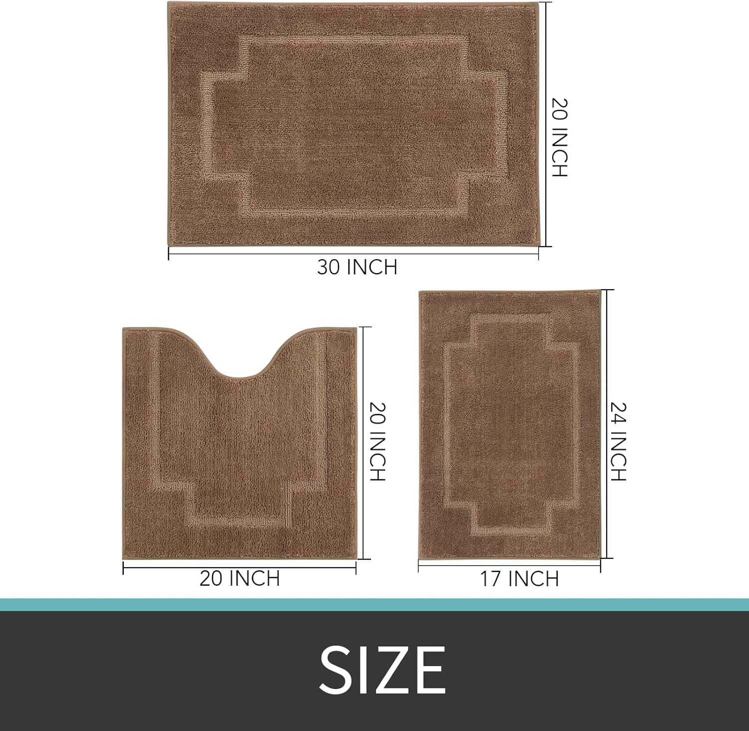 Bath Rugs Set 3 Pieces Bathroom Mat Soft Absorbent Plush Shaggy Soft Floor Non Slip Shower Bath Tub Machine Washable BARK