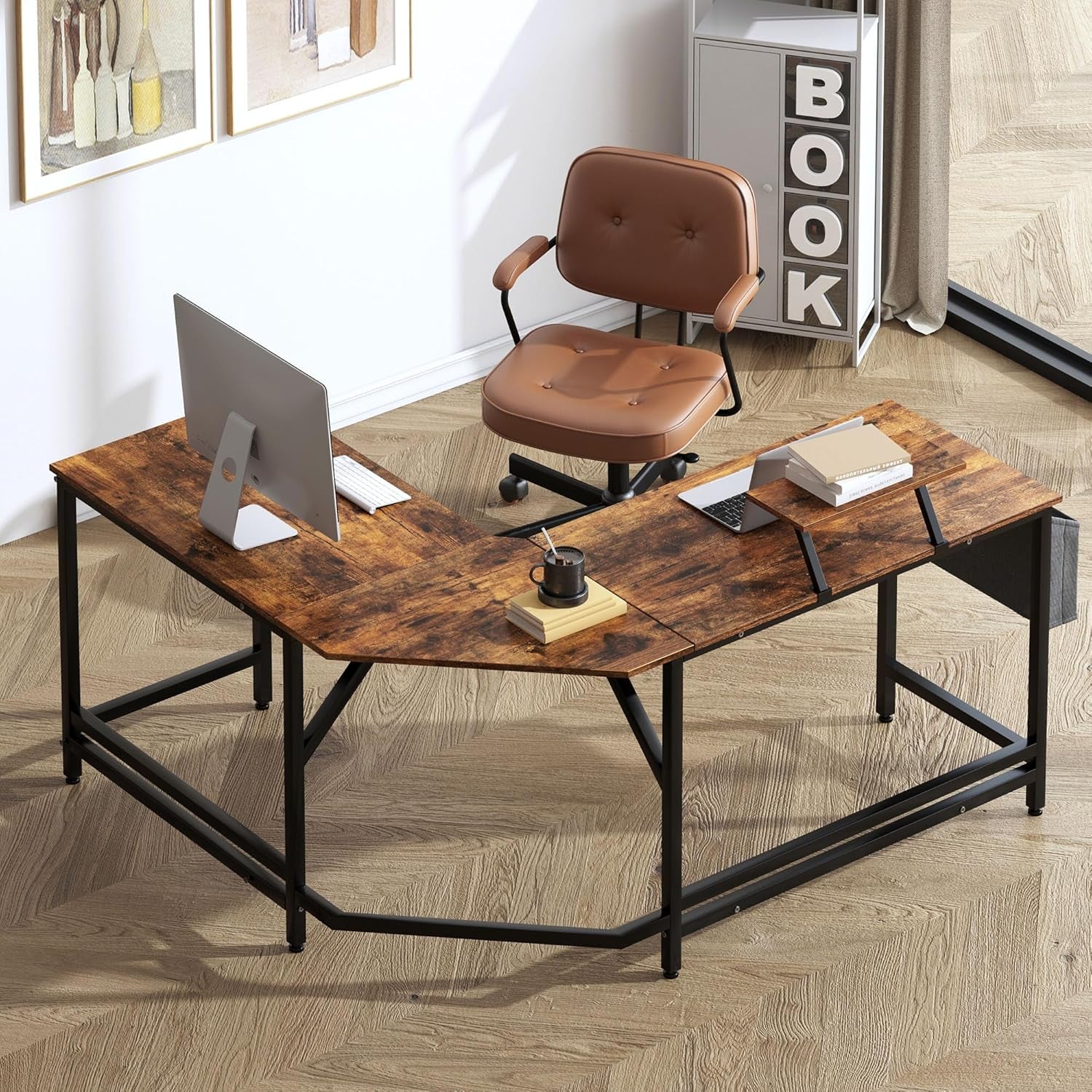 Reversible L-Shaped Desk Large Corner Desk Folding Table Computer Desk Home Office Table Computer Workstation, Retro