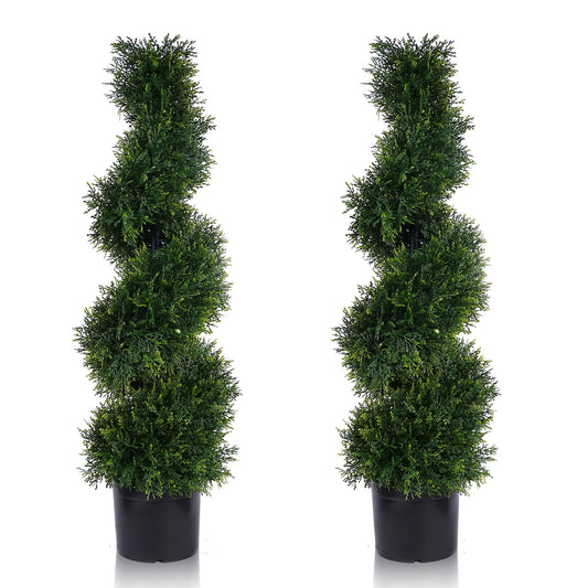 3FT Artificial Spiral Cypress Tree,Topiary Trees Artificial Outdoor-Indoor Outdoor Decor - Plastic Pots - Set of 2