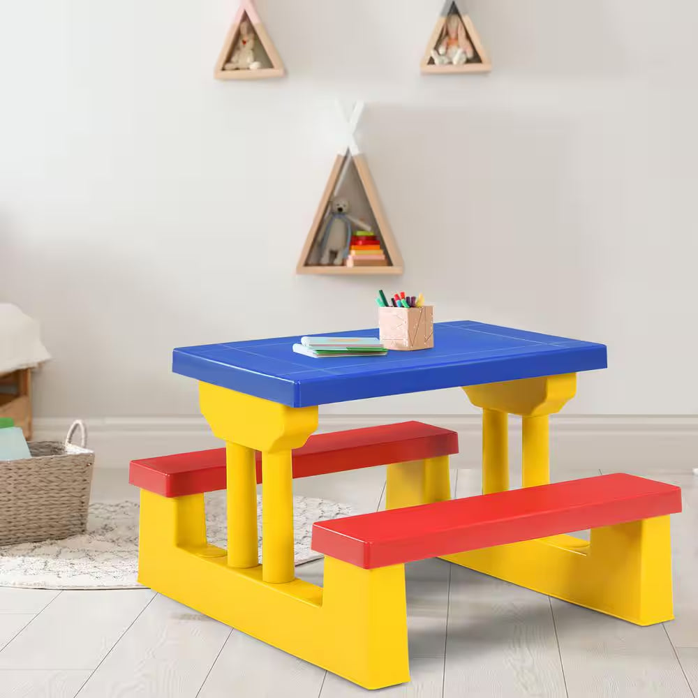 Kids Picnic Table Set with Removable Umbrella Indoor Outdoor Garden Patio
