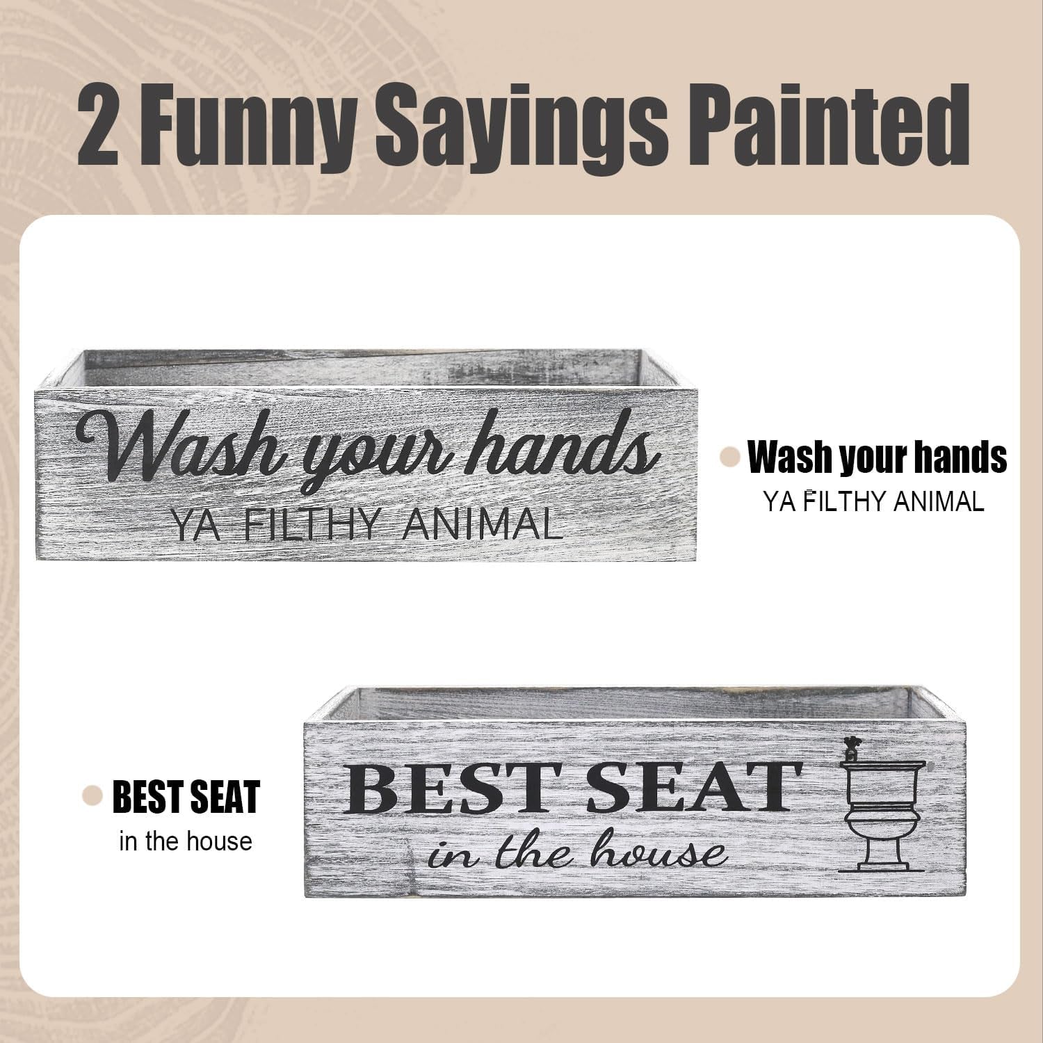 Bathroom Decor Box, Toilet Paper Basket 2 Sides Signs Farmhouse Bathroom Basket Toilet Basket Tank Topper Rustic Farmhouse Home Decor for Livingroom Kitchen（One Gray Box）