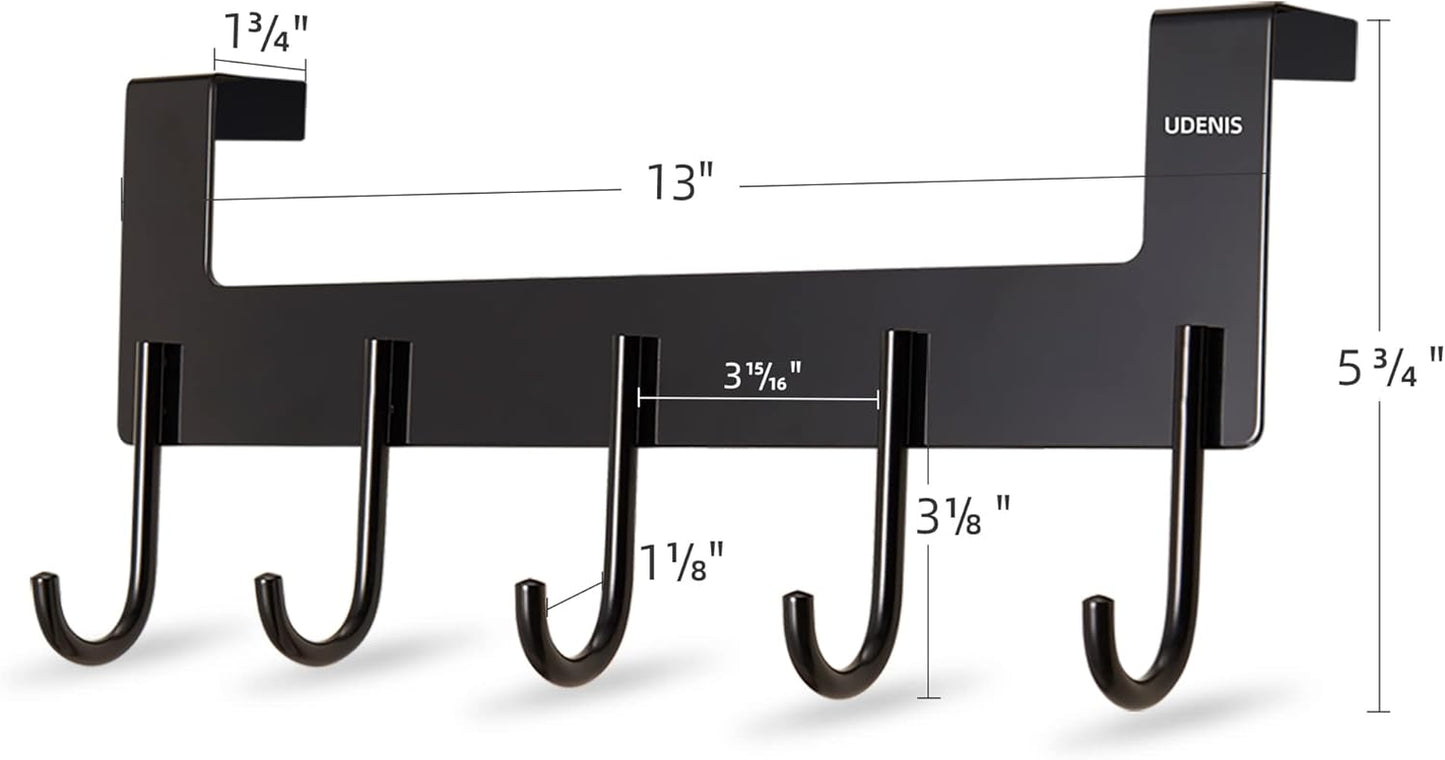 Over the Door Towel Rack,Over the Door Hooks,Heavy Duty Aluminum over the Door Hanger for Hanging Coat, Bag, Robe,Clothes,Towels,Hat - 5 Hooks, Brush Finish (Matte Black 1Pcs)