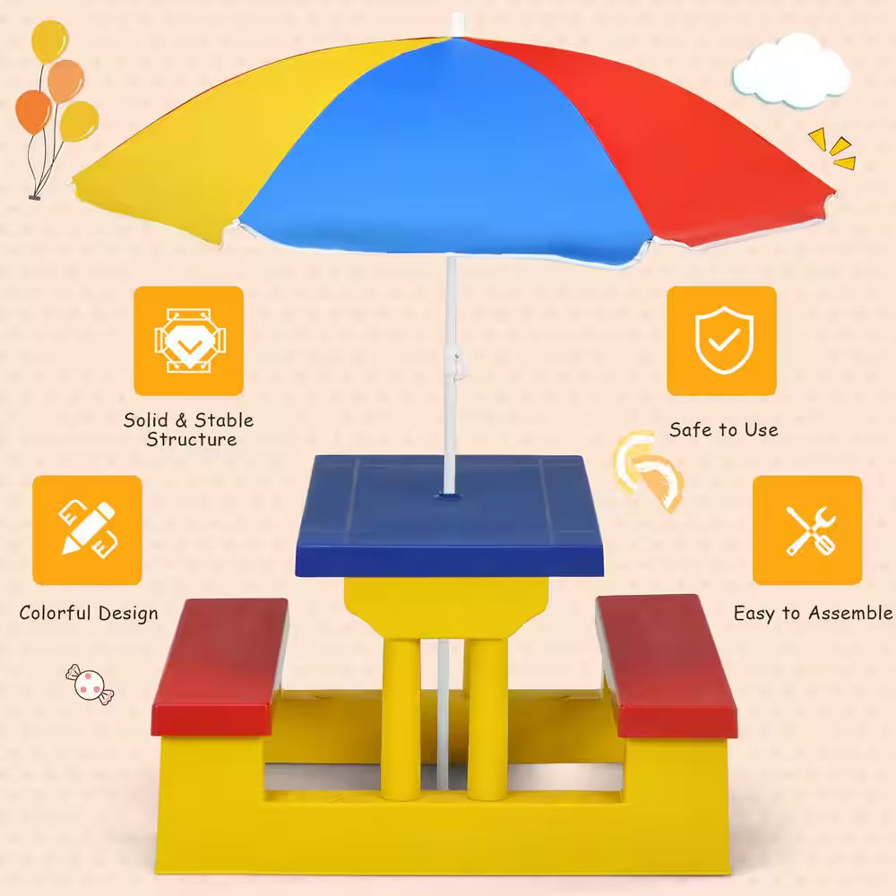 Kids Picnic Table Set with Removable Umbrella Indoor Outdoor Garden Patio