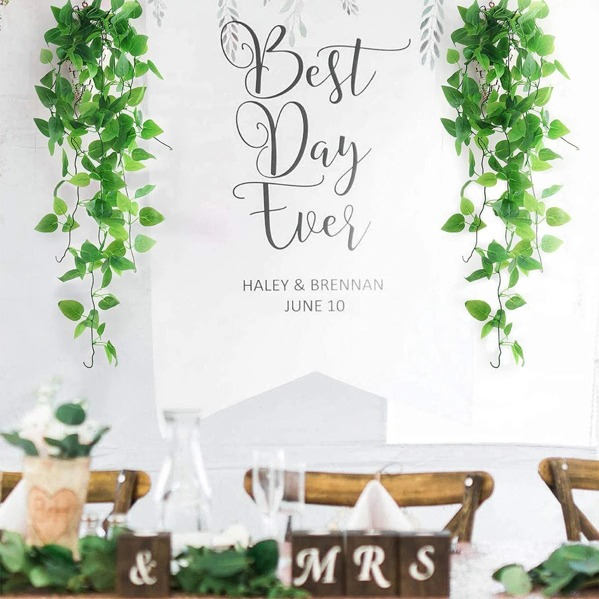 2 Pack Artificial Hanging Plants with Baskets, Fake Hanging Ivy Vine Wall Hanging Plants Greenery for Home Garden Room Wedding Decorations