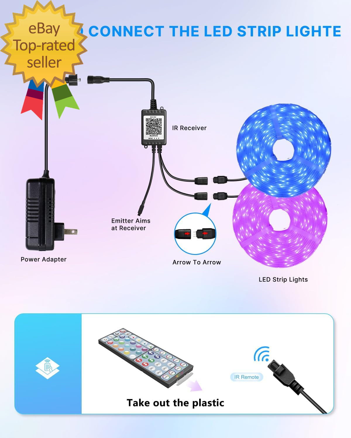 Outdoor LED Strip Lights Waterproof 100FT (2 Rolls of 50Ft) IP67 LED Light Strip