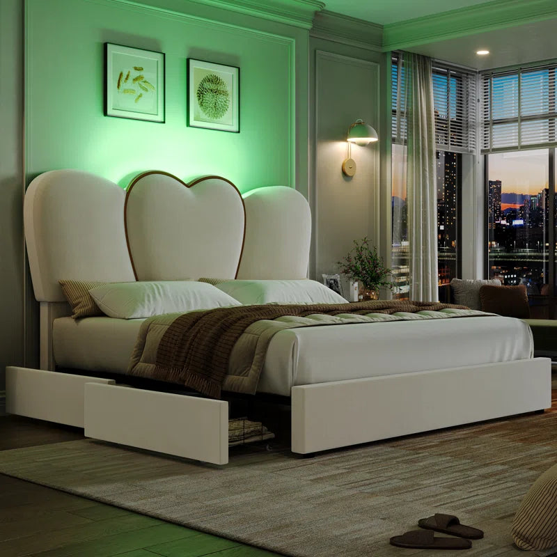 Kraus Velvet Upholstered Platform Storage Bed with LED Lights