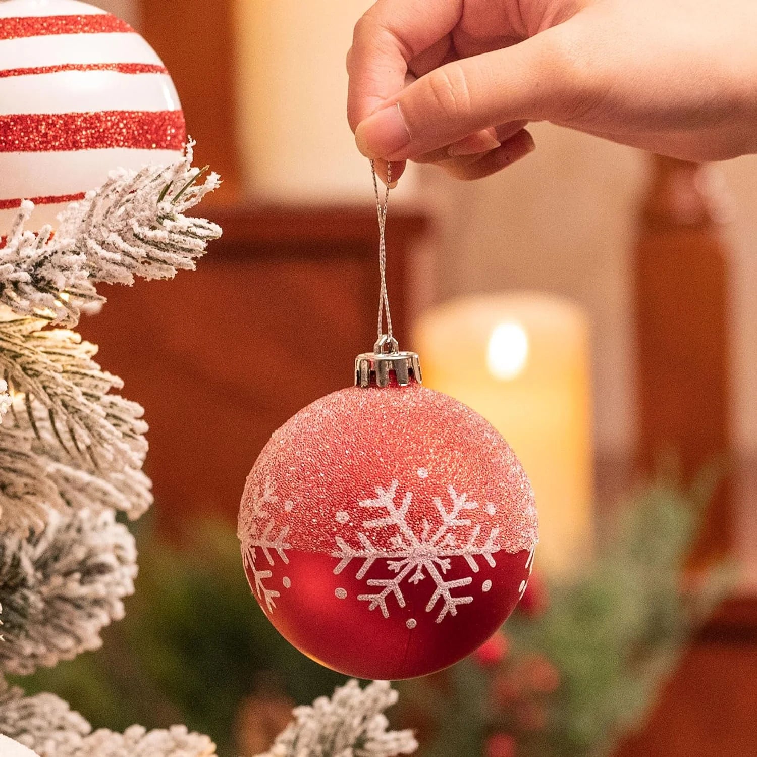 16Ct 3.15" Christmas Ornaments, Red White Christmas Hanging Tree Ornaments for Party Decor