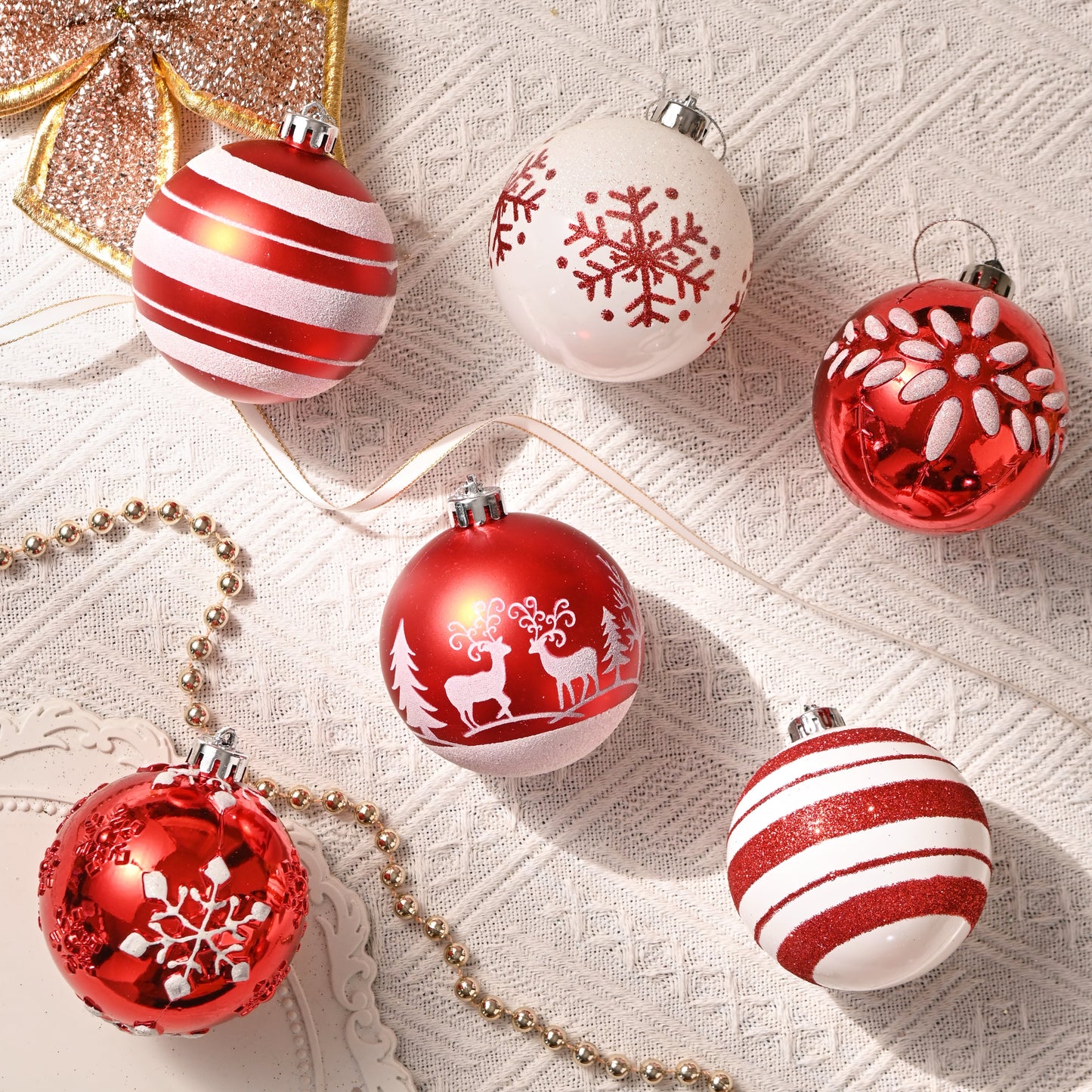 16Ct 3.15" Christmas Ornaments, Red White Christmas Hanging Tree Ornaments for Party Decor
