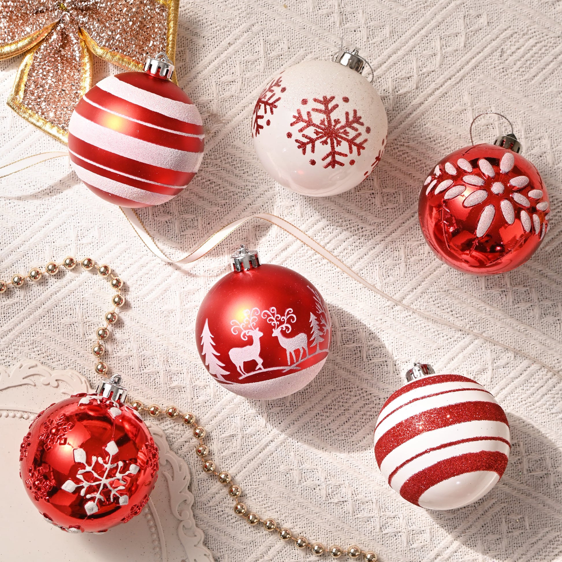 16Ct 3.15" Christmas Ornaments, Red White Christmas Hanging Tree Ornaments for Party Decor