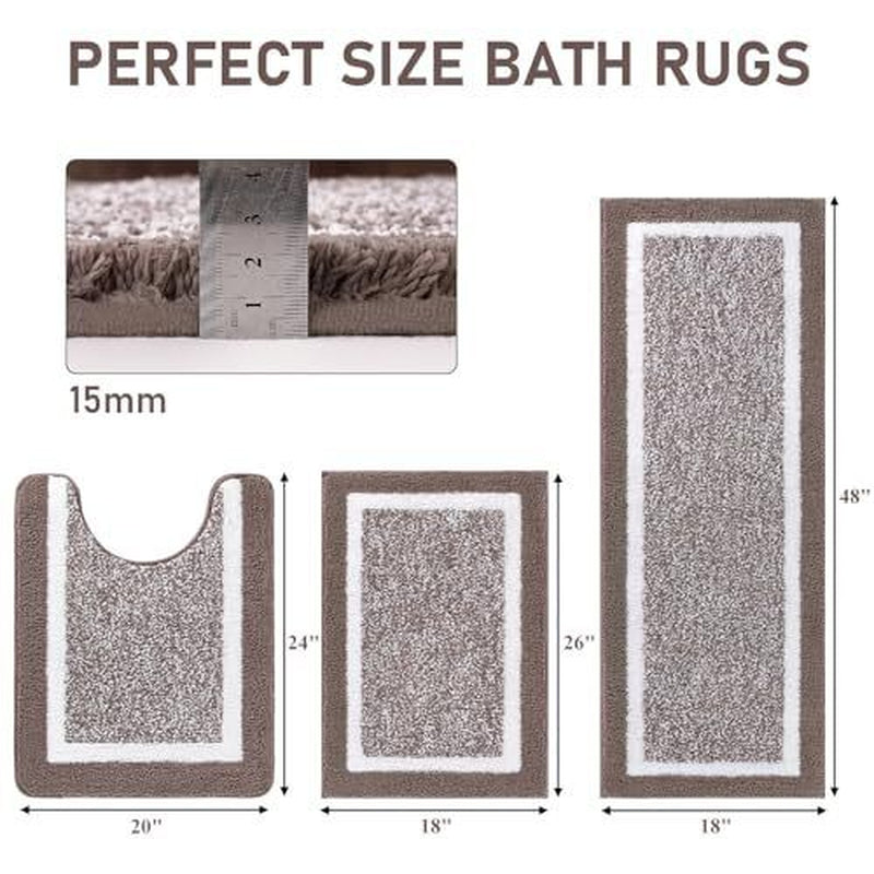 3 Piece Bath Mat Set Bathroom Rugs, Non 18"X26"+18"X48
