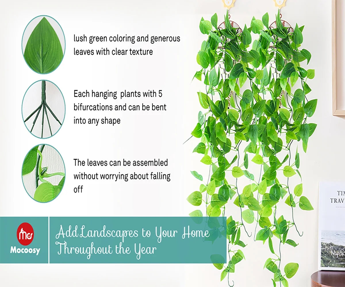 2 Pack Artificial Hanging Plants with Baskets, Fake Hanging Ivy Vine Wall Hanging Plants Greenery for Home Garden Room Wedding Decorations