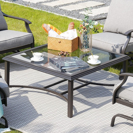 Outdoor Glass Coffee Table,Outdoor Furniture Coffee,Patio Garden Furniture Multi-Functional Tea Table with Tempered Glass Top, for Conversation-Square (Tea Table with Glass Top)