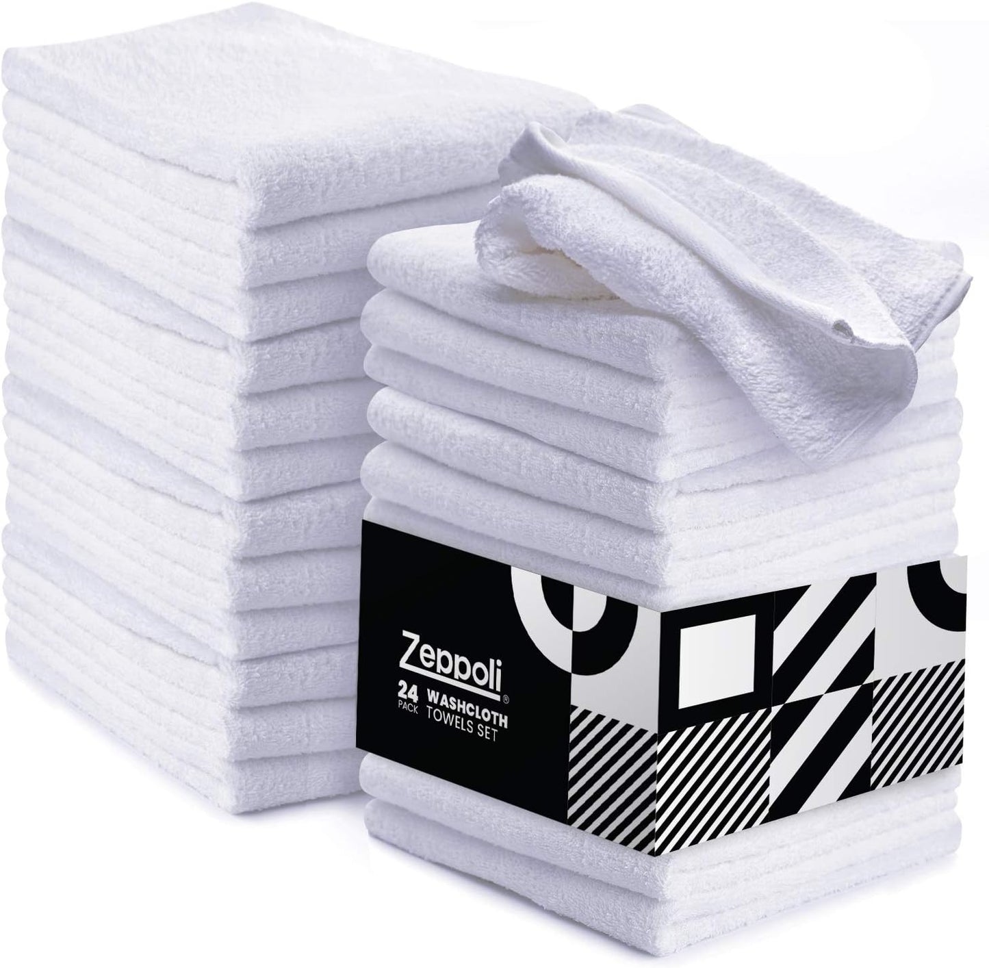 Wash Cloth Towels by Royal, 24-Pack, 100% Natural Cotton, 12 X 12, Soft and Absorbent, Machine Washable, White (24 Pack)