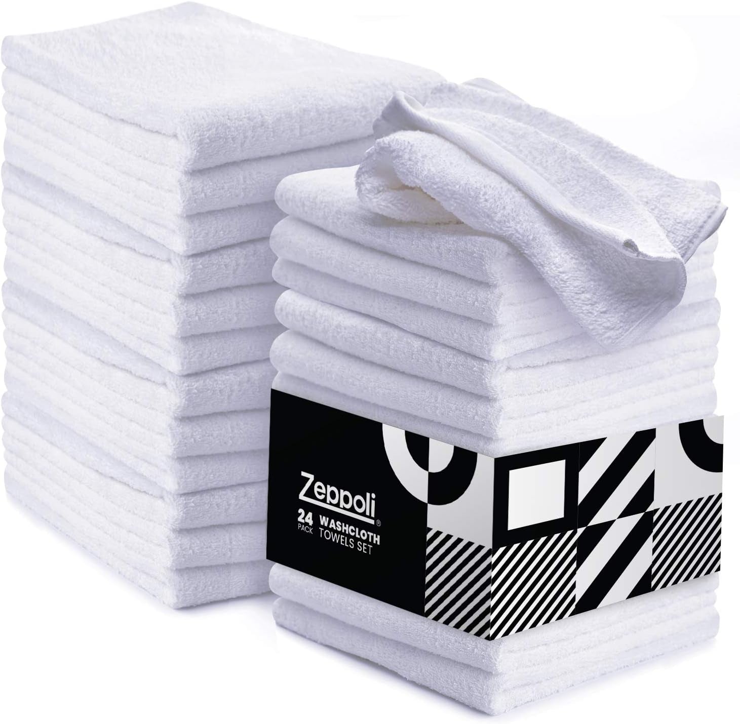 Wash Cloth Towels by Royal, 24-Pack, 100% Natural Cotton, 12 X 12, Soft and Absorbent, Machine Washable, White (24 Pack)