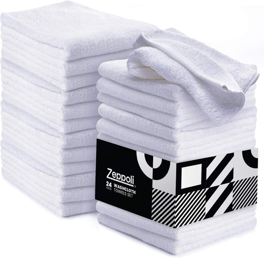 Wash Cloth Towels by Royal, 24-Pack, 100% Natural Cotton, 12 X 12, Soft and Absorbent, Machine Washable, White (24 Pack)