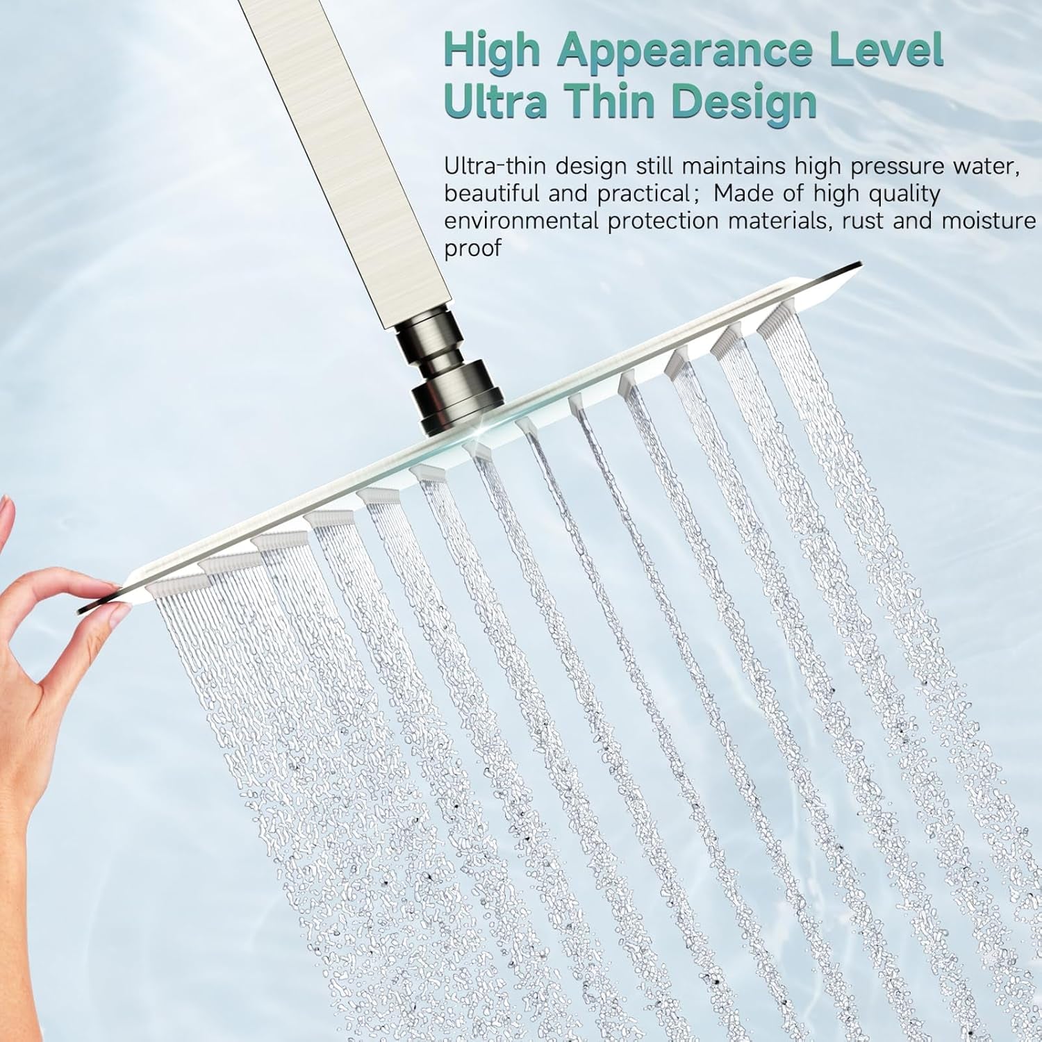 12 Inch Rain Shower Head, High Pressure Rainfall Showerhead Large Waterfall Shower Head Ultra Thin Water Saving, Brushed Nickel 304 Stainless Steel