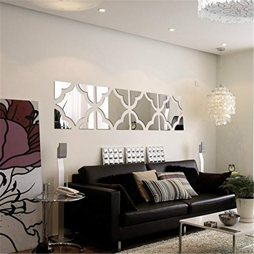 3D Mirror Wall Stickers, 4 Pcs Acrylic Crystal Art Wall Decal, Self Adhesive Removable Mirror Plastic Wall Sheet Tiles DIY Home Decoration for Living Room Bedroom Stair Wall Decor (4PCS, Square)