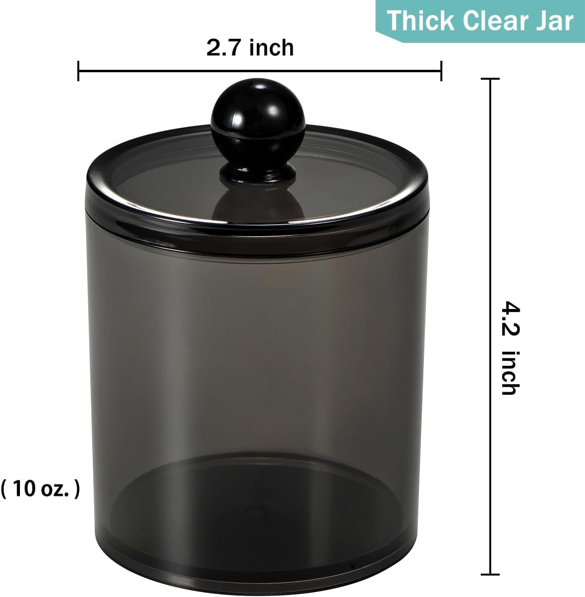 2 Pack of 10 Oz. Small Clear Plastic Apothecary Jar - Qtip Dispenser Holder Bathroom Vanity Storage Canister Acrylic Jar for Cotton Ball,Cotton Swab,Q-Tips,Cotton Rounds (Black)