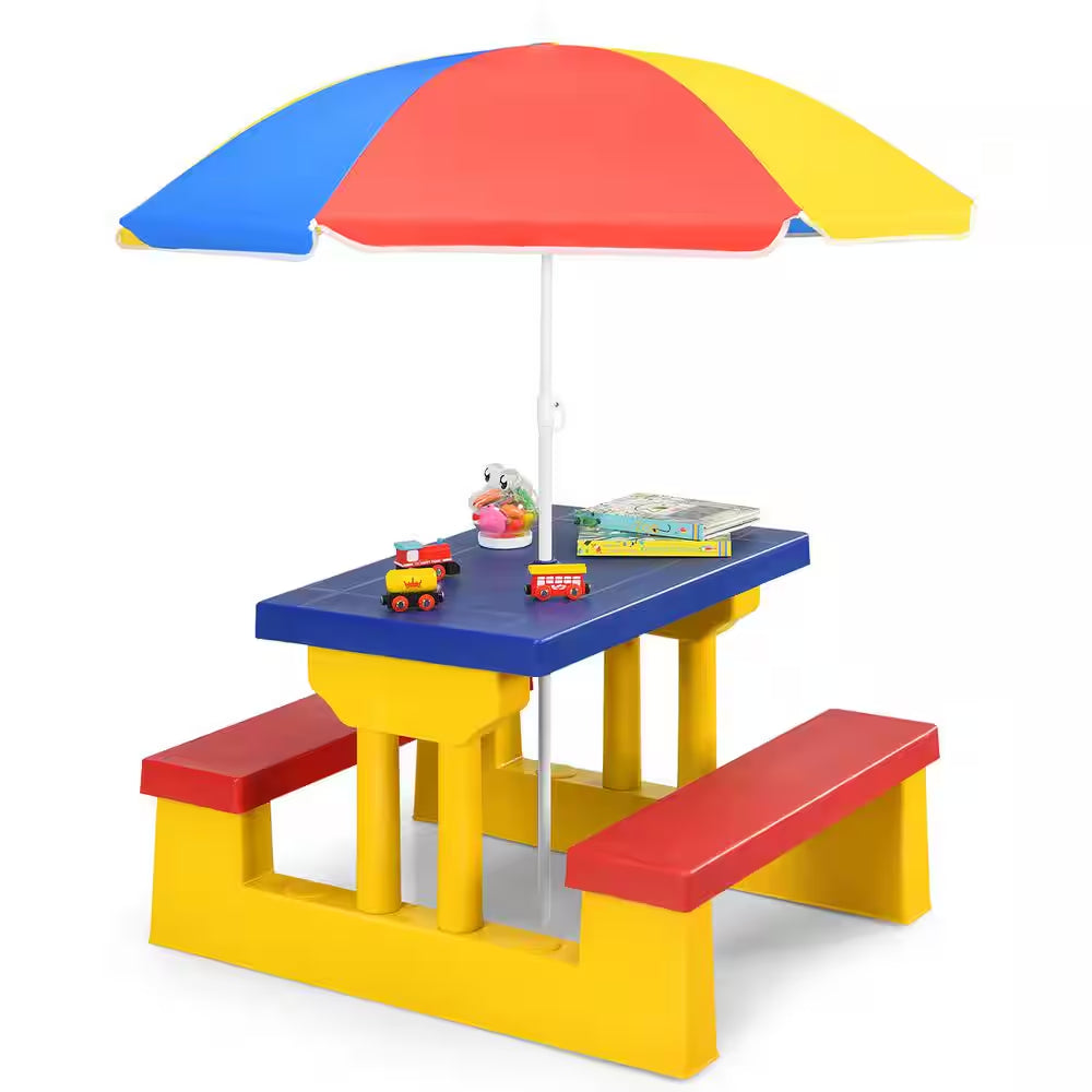 Kids Picnic Table Set with Removable Umbrella Indoor Outdoor Garden Patio