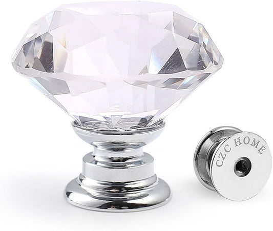 25 PCS Diamond Crystal Glass Pull Handle Cabinet Knobs Cupboard Drawers Cabinet Dresser Bookcase Wardrobe (30Mm, Transparent)