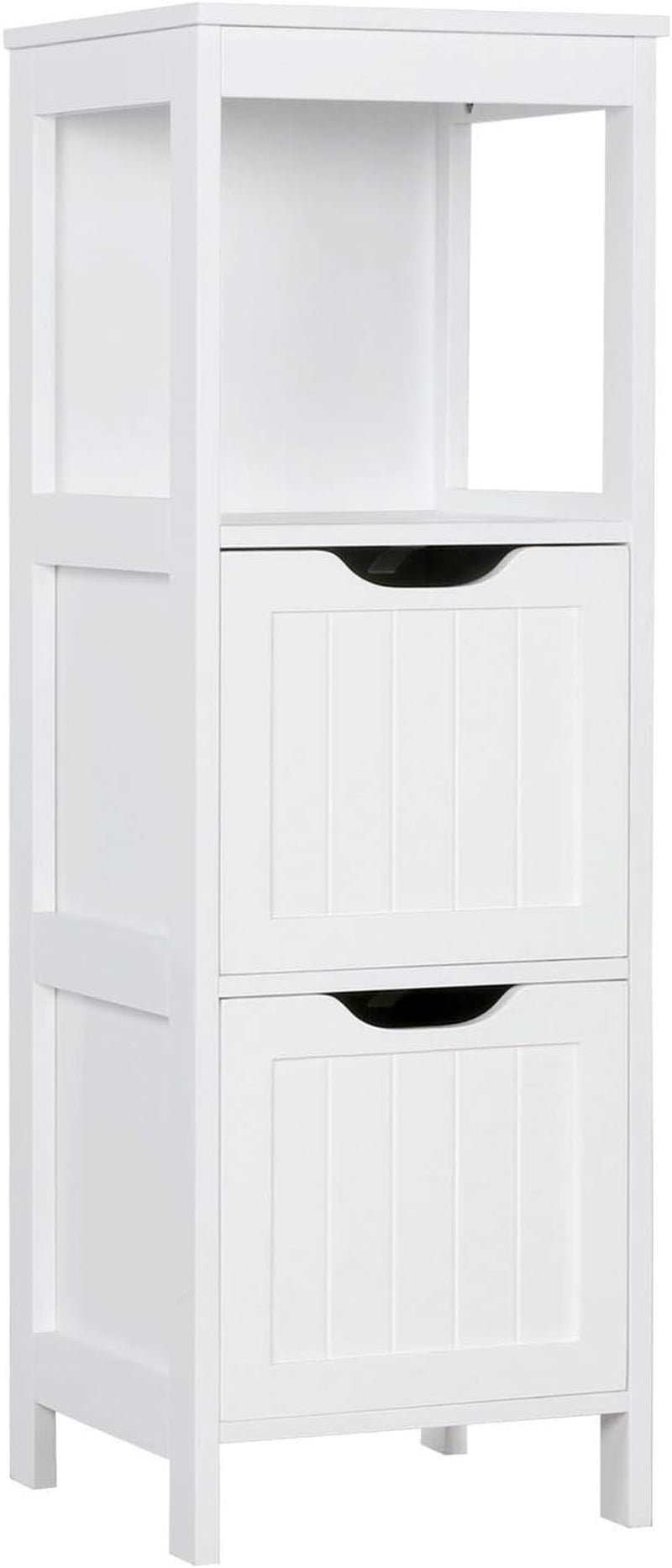 Bathroom Floor Cabinet, Wooden Storage Cabinet with 2 Drawers, Multifunctional Side Organizer Rack Stand Table, White
