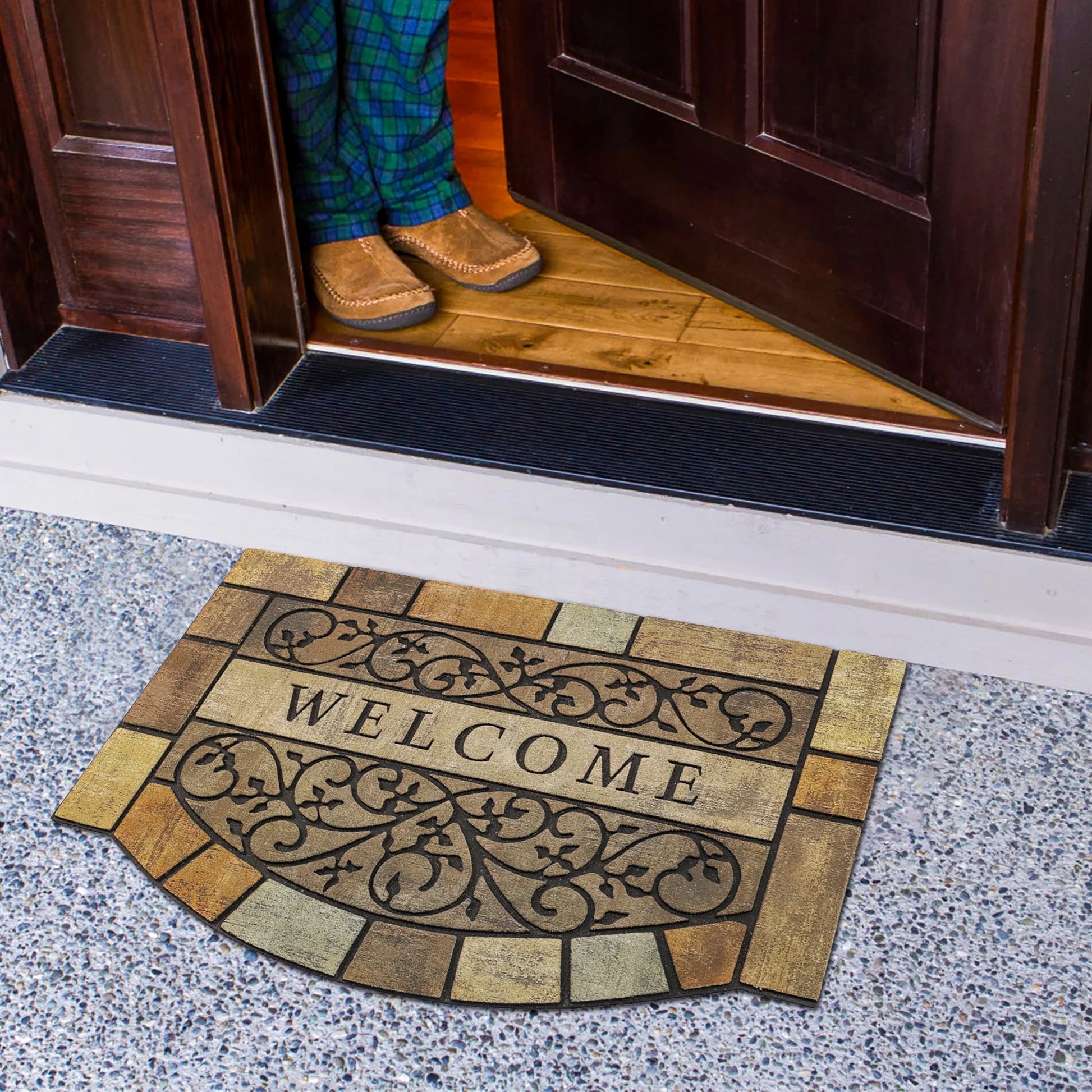 Welcome Mats Outdoor Durable Door Mats, 36" X 24" Modern Texture Doormat with Non-Slip Rubber Backing